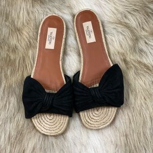 Valentino Black Suede Bow Espadrille Slides Size 10 IT40